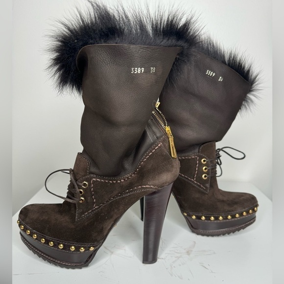Prada Milano Platform Studded Fur and Suede Boots - Ultimate Luxury and Style - Picture 7 of 10